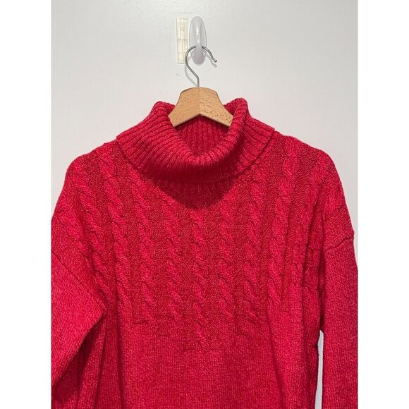 Sundance Red Cable Knit Turtleneck Long Sleeves Pullover Women's Sweater M - Picture 2 of 8